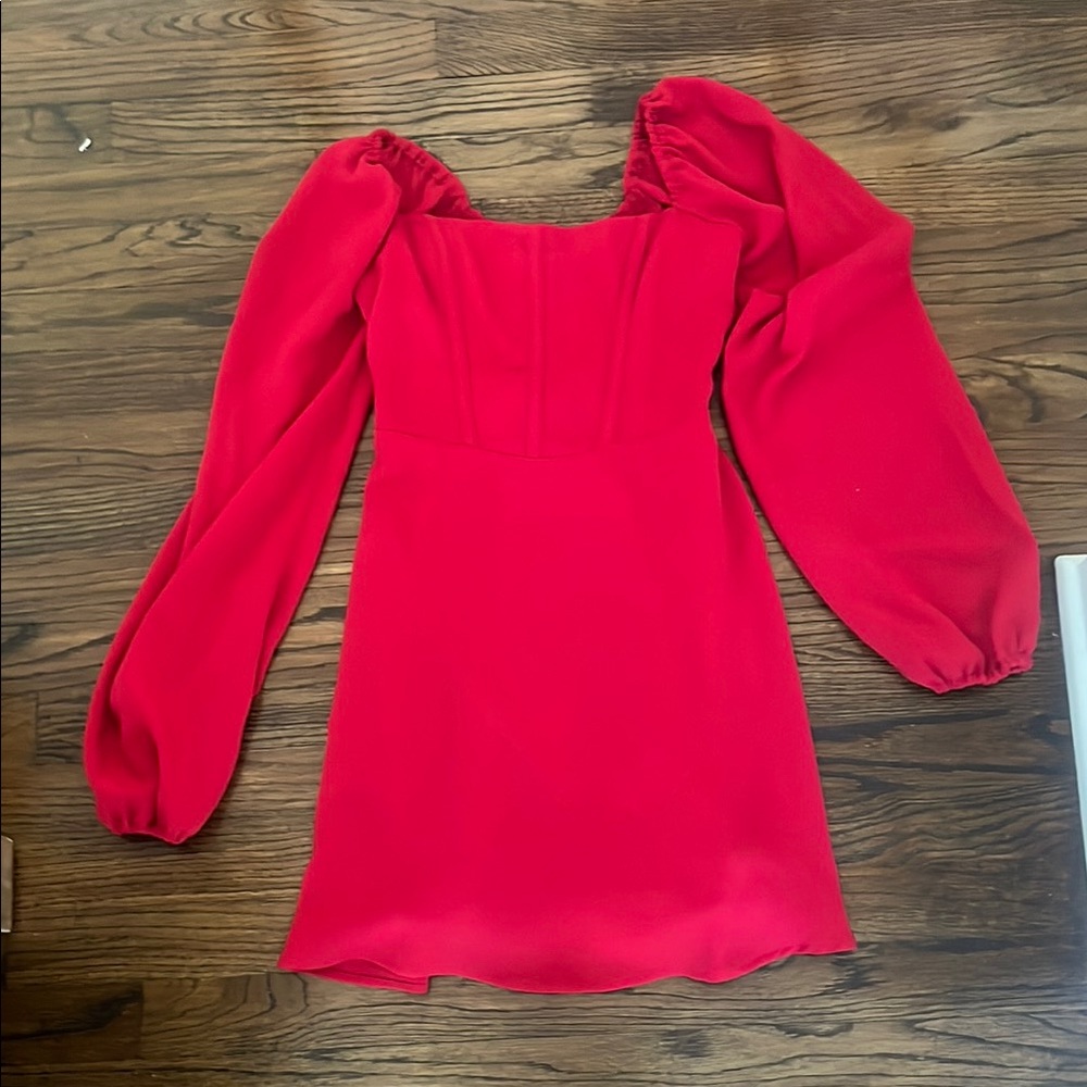 Red puffy long sleeve dress